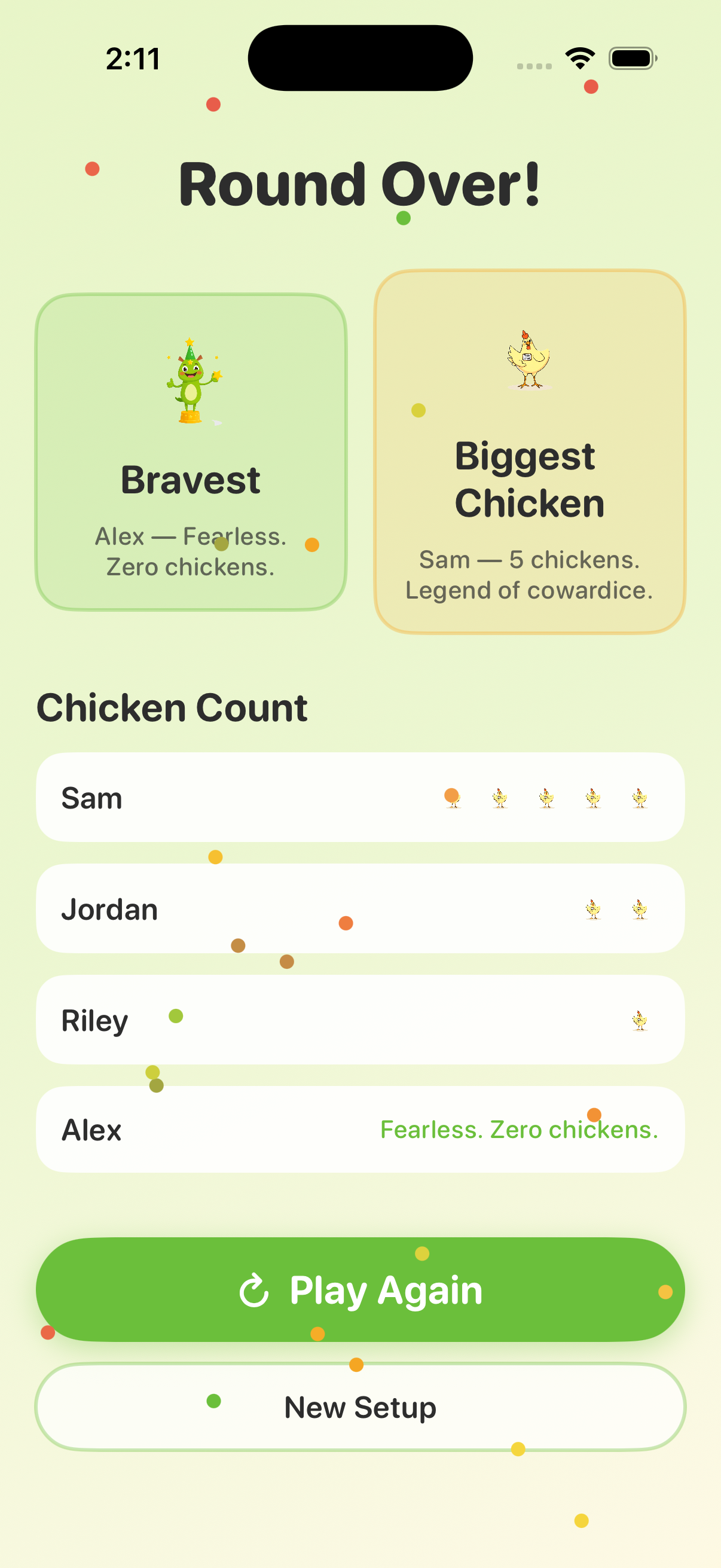 Round end with chicken counts